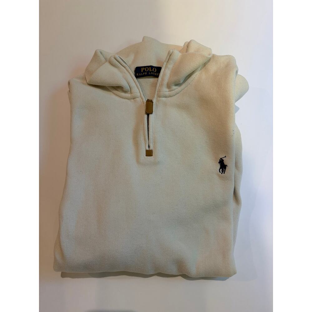 Polo Ralph Lauren Men’s XL Cream Quarter Zip Sweater Pullover Pony Logo Cotton